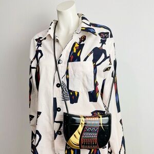 Vintage Leila Larkin Wood Purse Bag Boho Geometric Tribal Crossbody